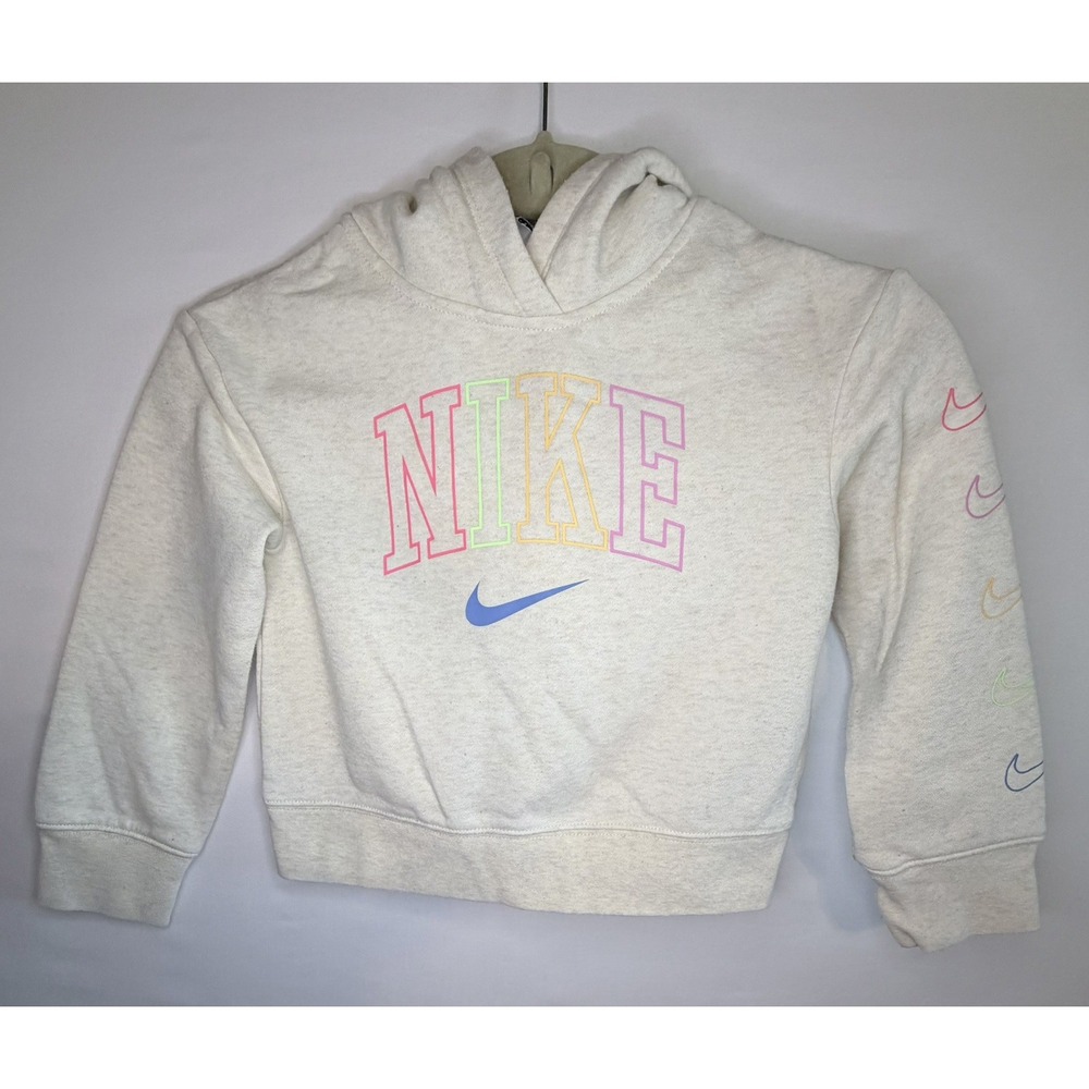 Nike Girls Gray Pullover Hoodie Size 6 Long Sleeve Graphic Print Logo - Picture 6 of 10